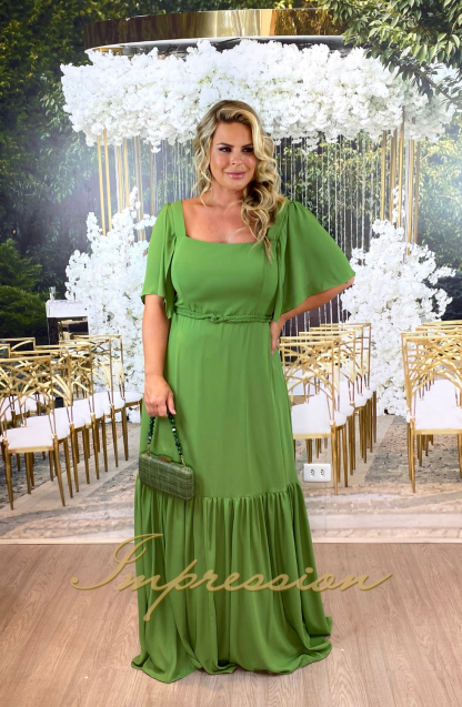Vestido de Festa Longo Plus Size Verde Oliva