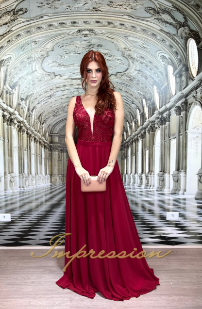 Vestido de Festa Longo Marsala com Decote Profundo - Imagem 2