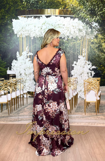 Vestido de Festa Longo Plus Size Marsala Estampado - Image 3