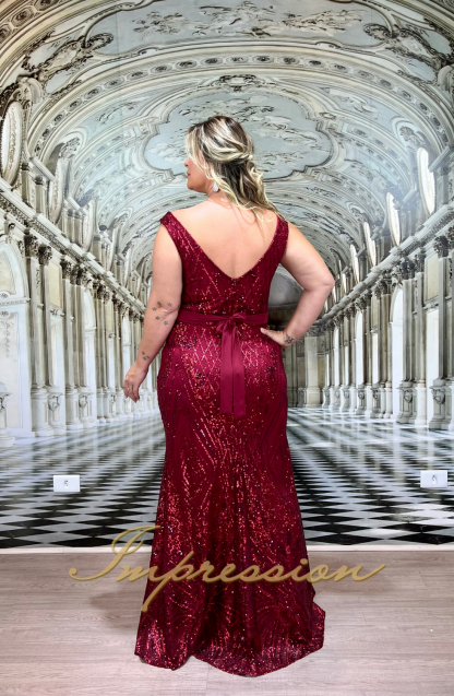 Vestido de Festa Longo Plus Size Marsala Sereia - Image 3