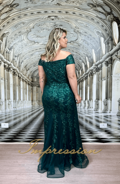 Vestido de Festa Longo Plus Size Verde Esmeralda Sereia - Image 3