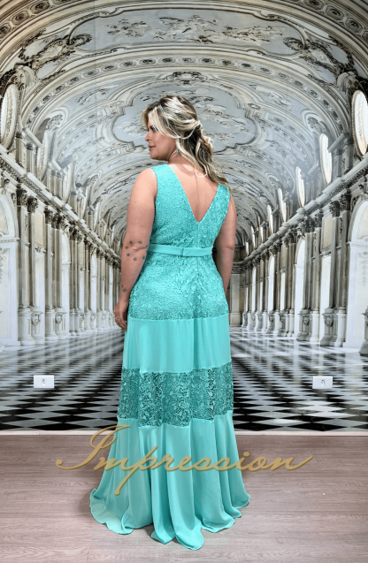 Vestido de Festa Longo Plus Size Verde Tifany - Image 3