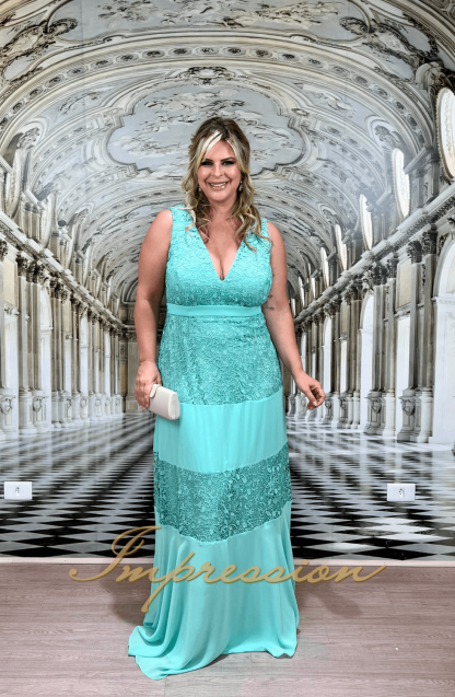 Vestido de Festa Longo Plus Size Verde Tifany