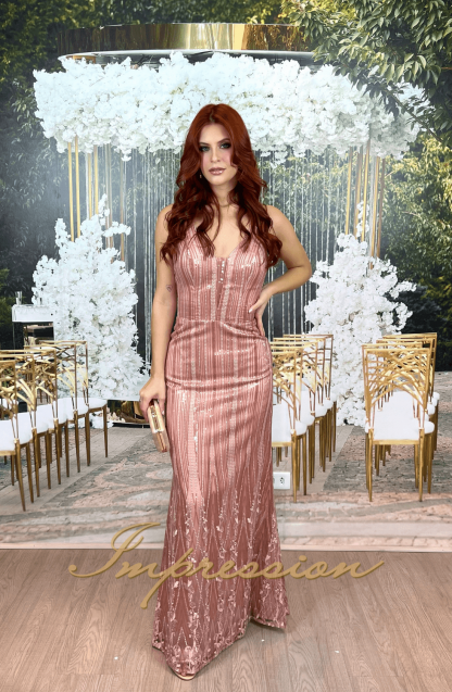 Vestido de Festa Longo Rosa Nude