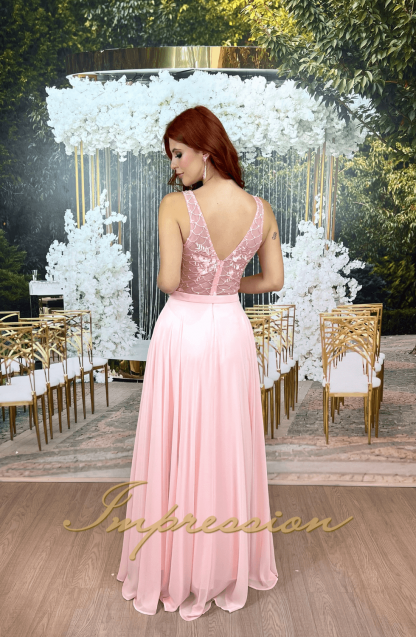 Vestido de Festa Longo Rose com Decote Profundo - Image 3