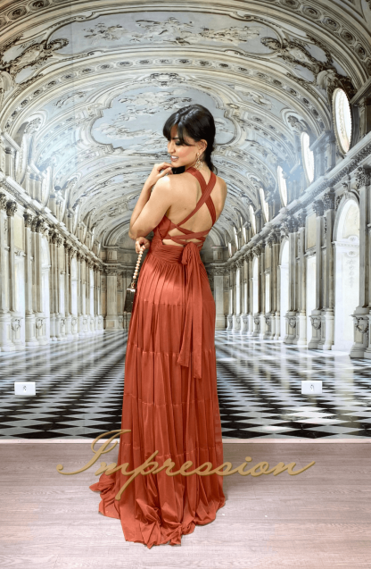 Vestido de Festa Longo Terracota Tule - Image 3