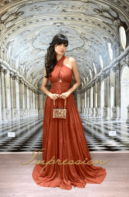 Vestido de Festa Longo Terracota Tule