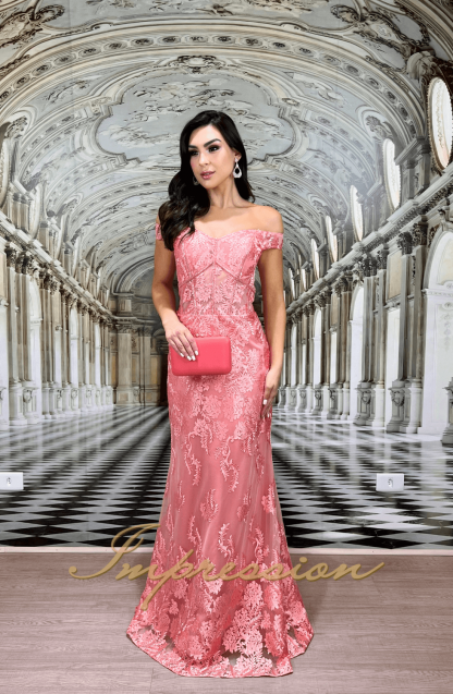 Vestido de Festa Longo Coral Renda - Image 2