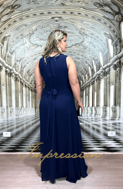 Vestido de Festa Longo Plus Size Azul Marinho - Image 3