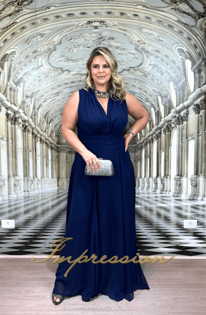 Vestido de Festa Longo Plus Size Azul Marinho - Image 2