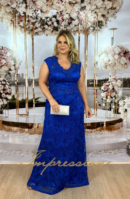 Vestido de Festa Longo Plus Size Azul Royal