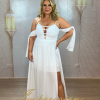 Vestido de Festa Longo Plus Size Branco com Decote - Imagem 2