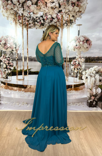 Vestido de Festa Longo Plus Size Petroleo Pedraria - Image 3