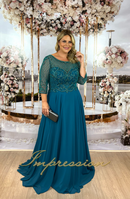 Vestido de Festa Longo Plus Size Petroleo Pedraria - Image 2