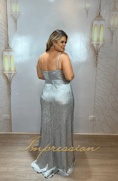 Vestido de Festa Longo Plus Size Prata Lurex - Image 3