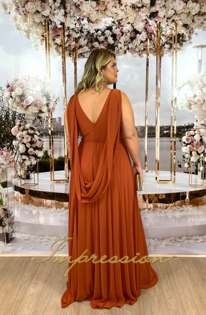 Vestido de Festa Longo Plus Size Terracota - Imagem 3