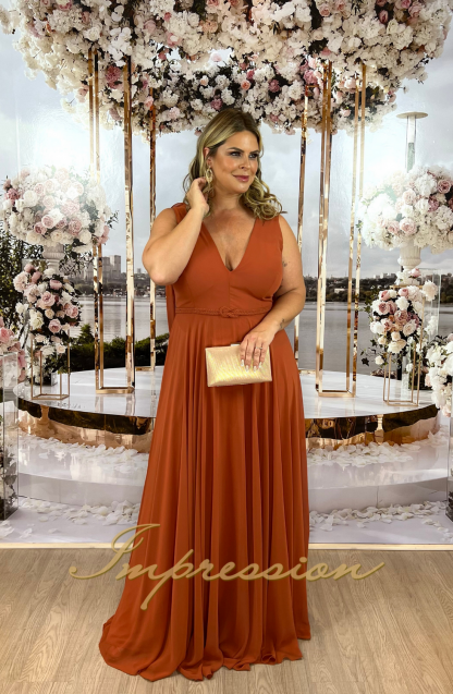Vestido de Festa Longo Plus Size Terracota - Imagem 2