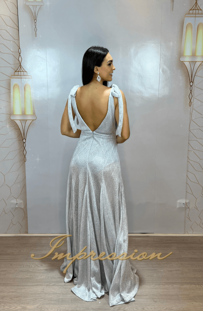 Vestido de Festa Longo Prata Hot Pants - Image 3