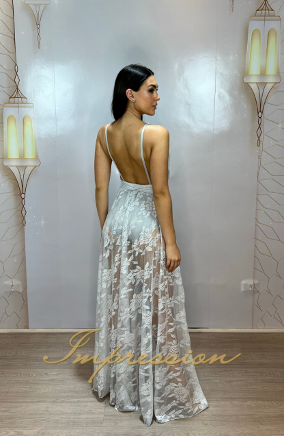 Vestido de Festa Longo Prata Hot Pants Renda - Image 3