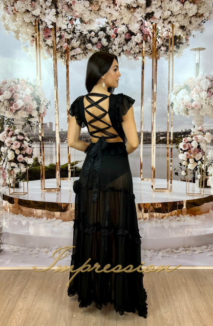 Vestido de Festa Longo Preto Hot Pants - Image 3