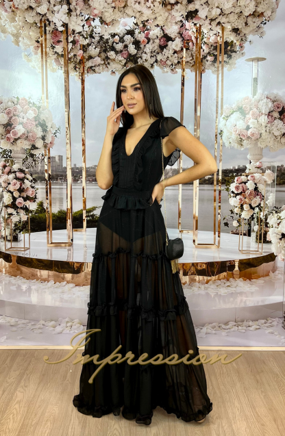 Vestido de Festa Longo Preto Hot Pants - Image 2