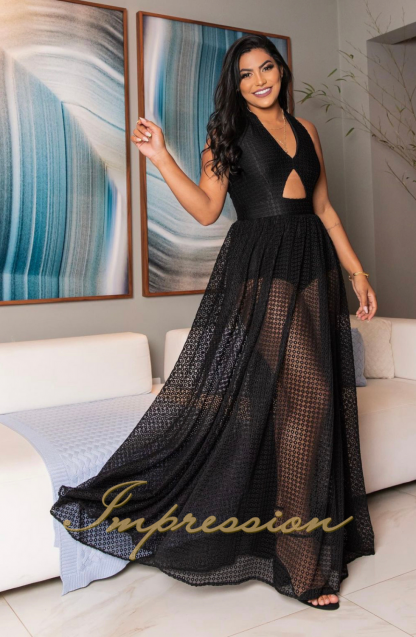 Vestido de Festa Longo Preto Hot Pants - Image 3