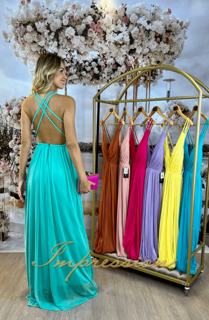 Vestido de Festa Longo Tule Fenda - Image 3