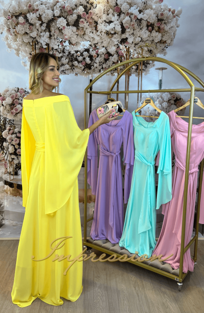 Vestido de Festa Longo Manga Capa - Imagem 3