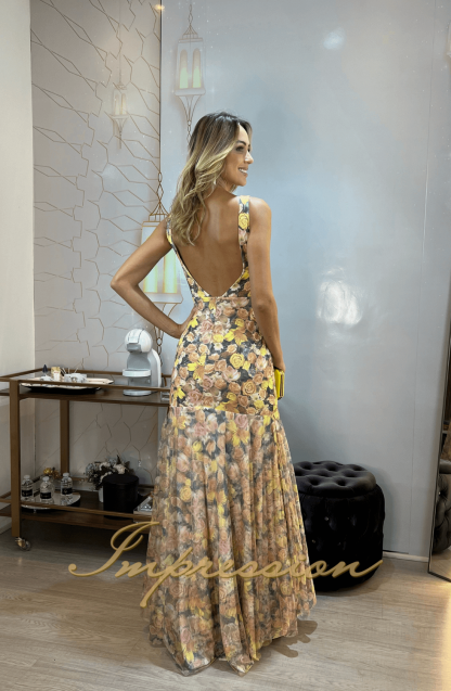 Vestido de Festa Longo Floral 3D - Image 3