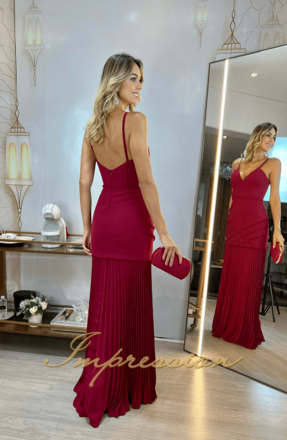 Vestido de Festa Longo Marsala com Detalhe em Macramê - Image 3