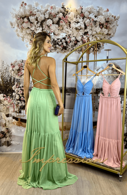 Vestido de Festa Longo Tule Detalhe Macramê - Imagem 3