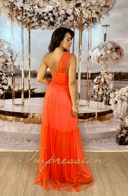 Vestido de Festa Longo Coral em Tule - Imagem 3