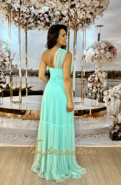 Vestido de Festa Longo Verde Tifany em Tule - Image 3