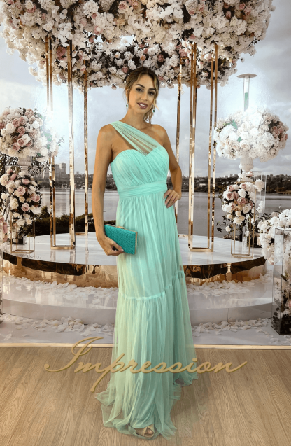 Vestido de Festa Longo Verde Menta em Tule