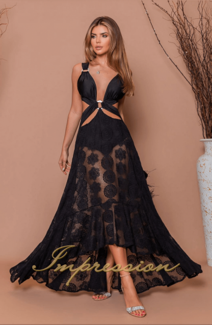 Vestido de Festa Longo Preto Hot Pants - Image 5