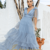 Vestido de Festa Longo Azul Denim