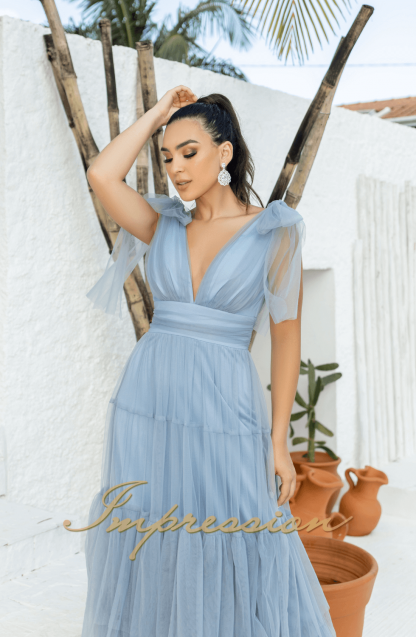 Vestido de Festa Longo Azul Denim - Image 3