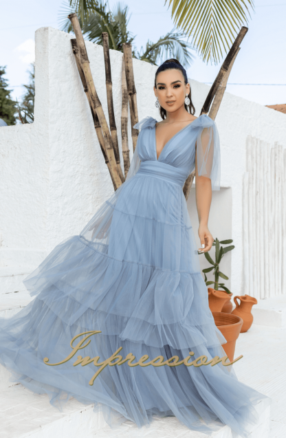 Vestido de Festa Longo Azul Denim