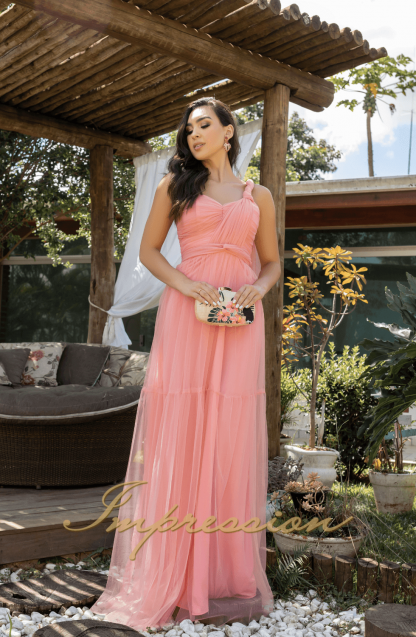 Vestido de Festa Longo Coral