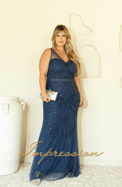 Vestido de Festa Longo Plus Size Azul Marinho Pedraria - Image 2