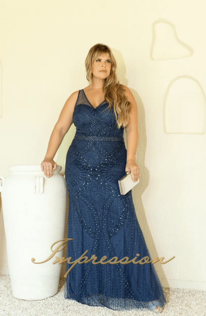 Vestido de Festa Longo Plus Size Azul Marinho Pedraria - Image 4