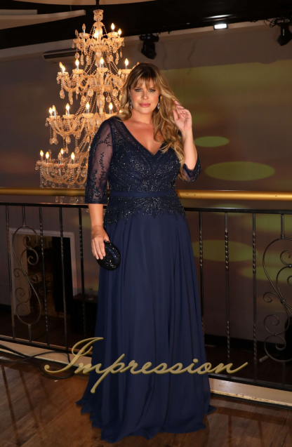 Vestido de Festa Longo Plus Size Azul Marinho - Image 2