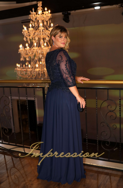 Vestido de Festa Longo Plus Size Azul Marinho - Image 4
