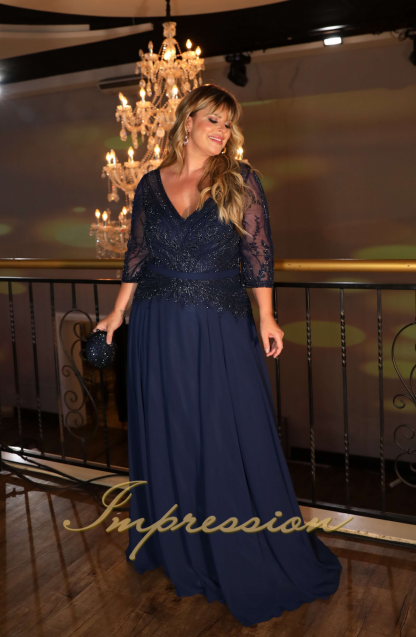 Vestido de Festa Longo Plus Size Azul Marinho - Image 3