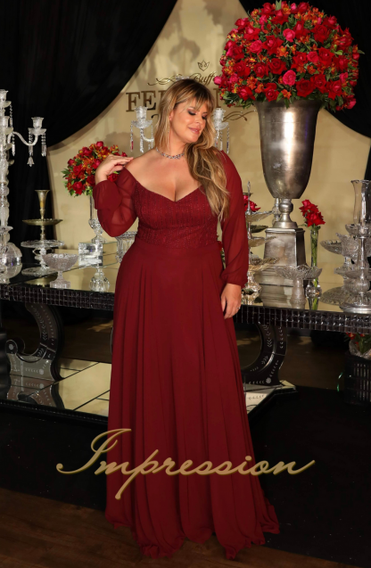 Vestido de Festa Longo Plus Size Marsala - Imagem 2