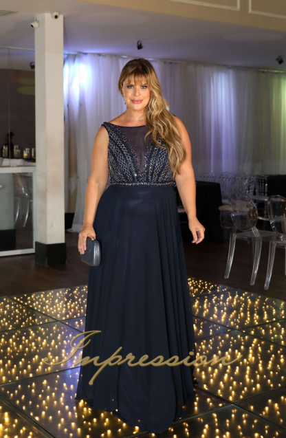 Vestido de Festa Longo Plus Size Azul Marinho - Image 4