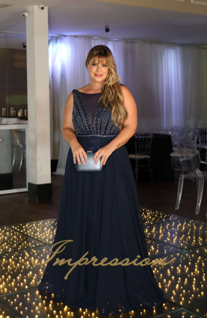 Vestido de Festa Longo Plus Size Azul Marinho - Image 3
