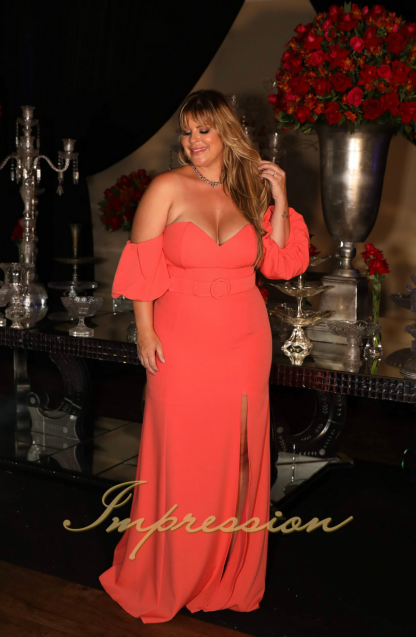 Vestido de Festa Longo Plus Size Coral - Image 3