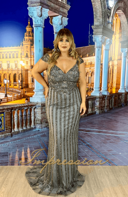 Vestido de Festa Longo Plus Size Grafite - Image 2