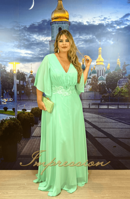 Vestido de Festa Longo Plus Size Verde - Image 3